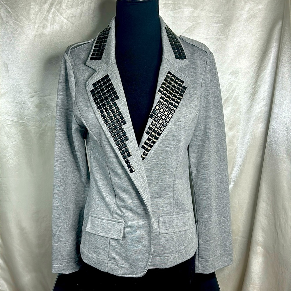 ISSI Grey Breaded Cardigan Jacket  Sz Med Polyblend Women Blazer